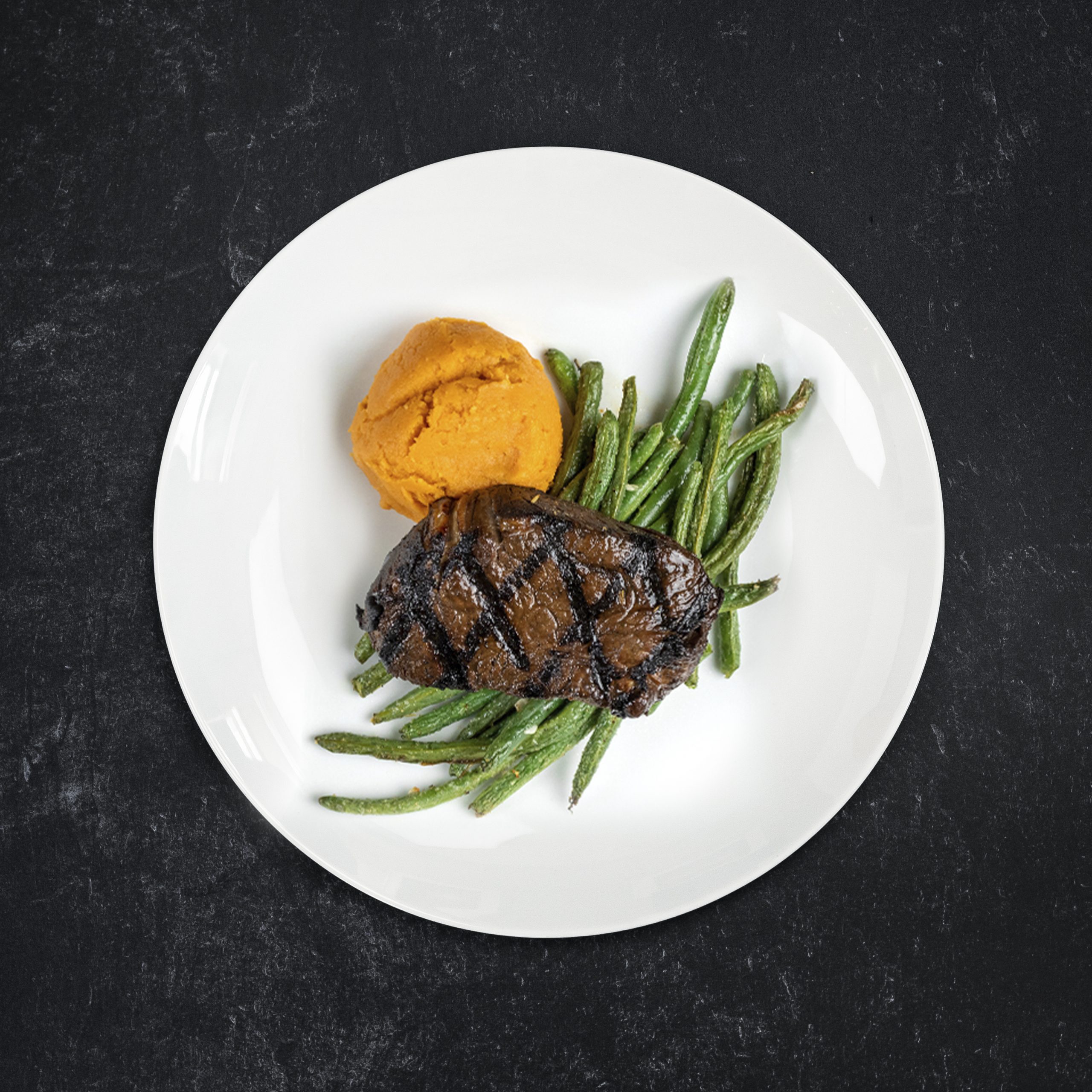 Grilled Grass-fed Flank Steak with Sweet Potato Mash