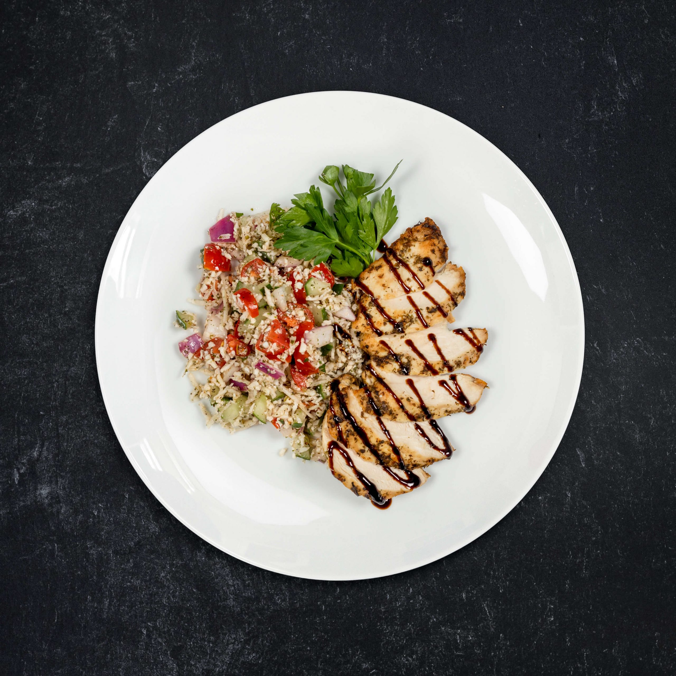 Free-Range Greek Chicken with Cauliflower Tabbouleh