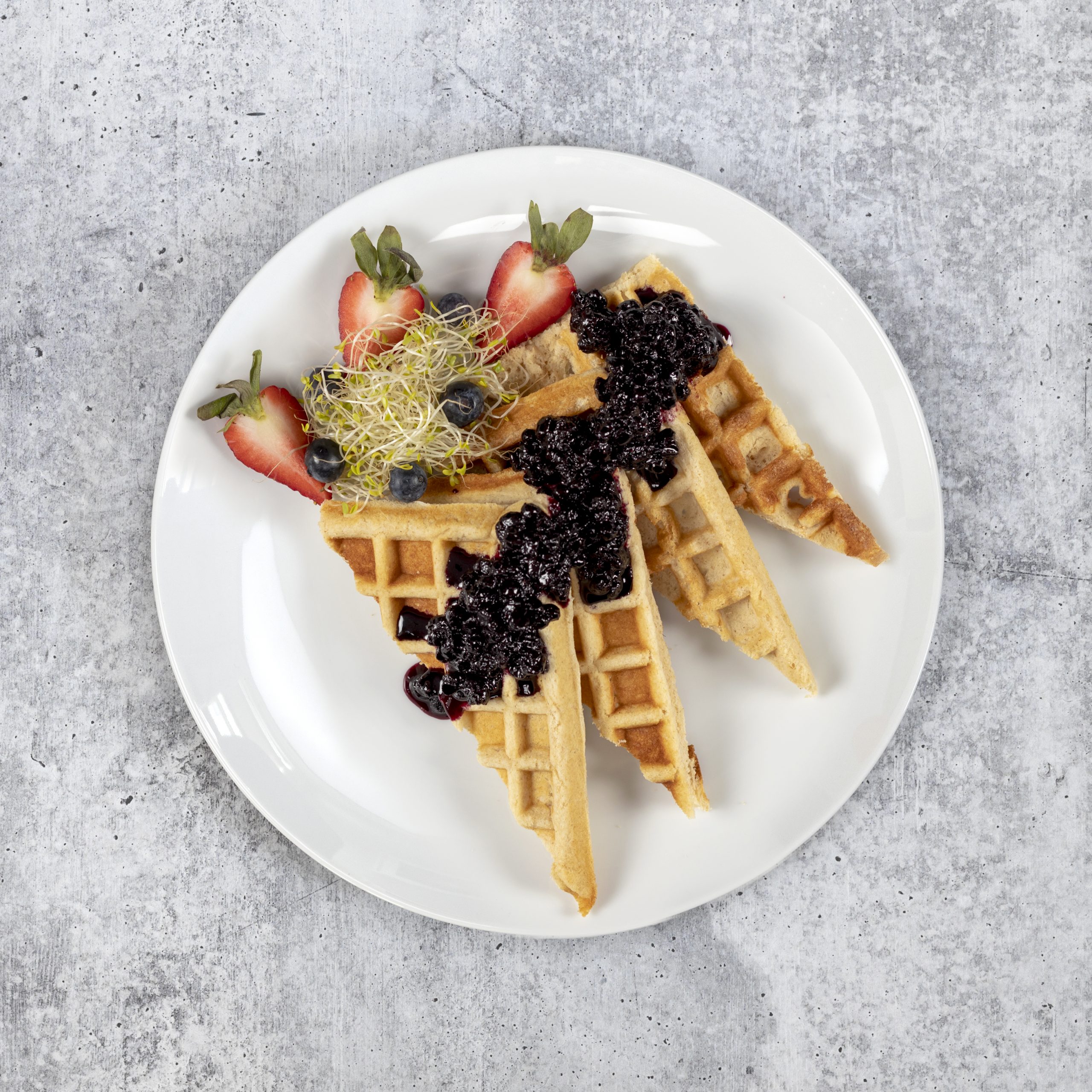 Buttermilk Protein Waffles with Wild Blueberry Compote