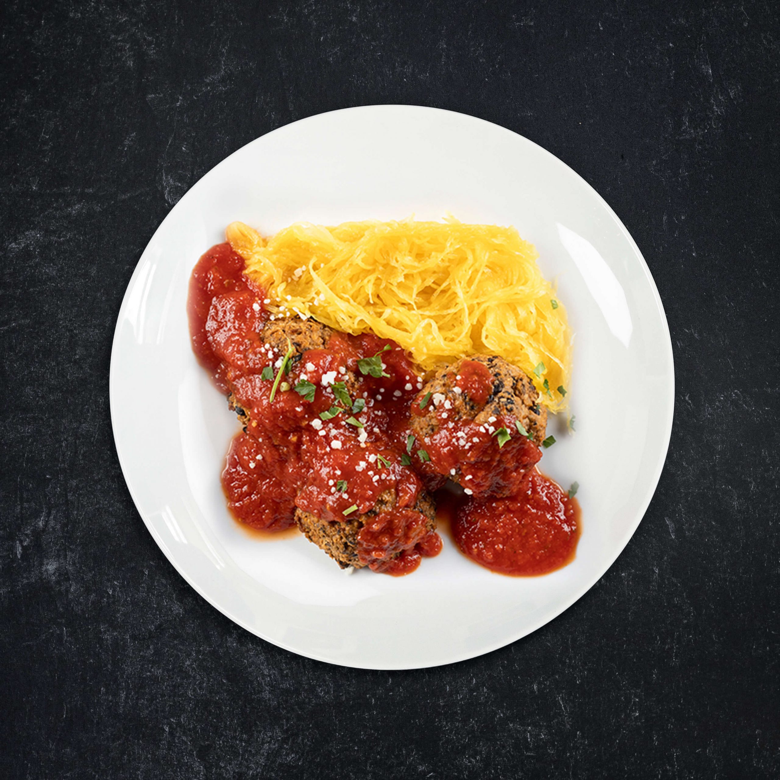 Vegan Beetballs Over Spaghetti Squash