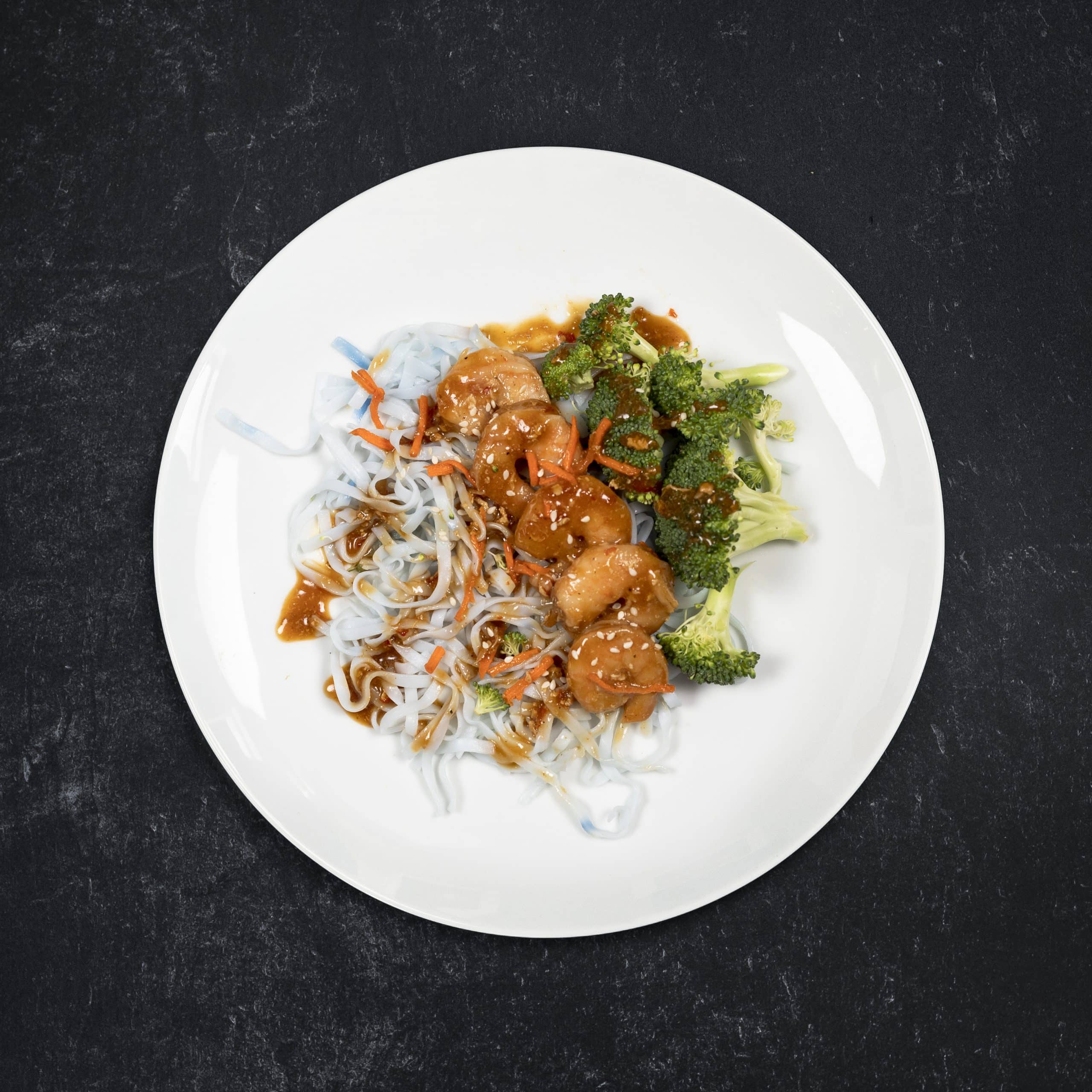 Honey Ginger Shrimp with Butterfly Pea Noodles