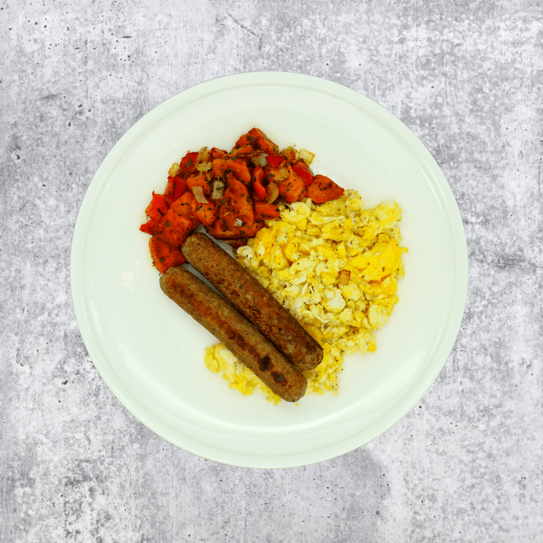 Organic Egg Scramble with Apple Turkey Sausage & Sweet Hash