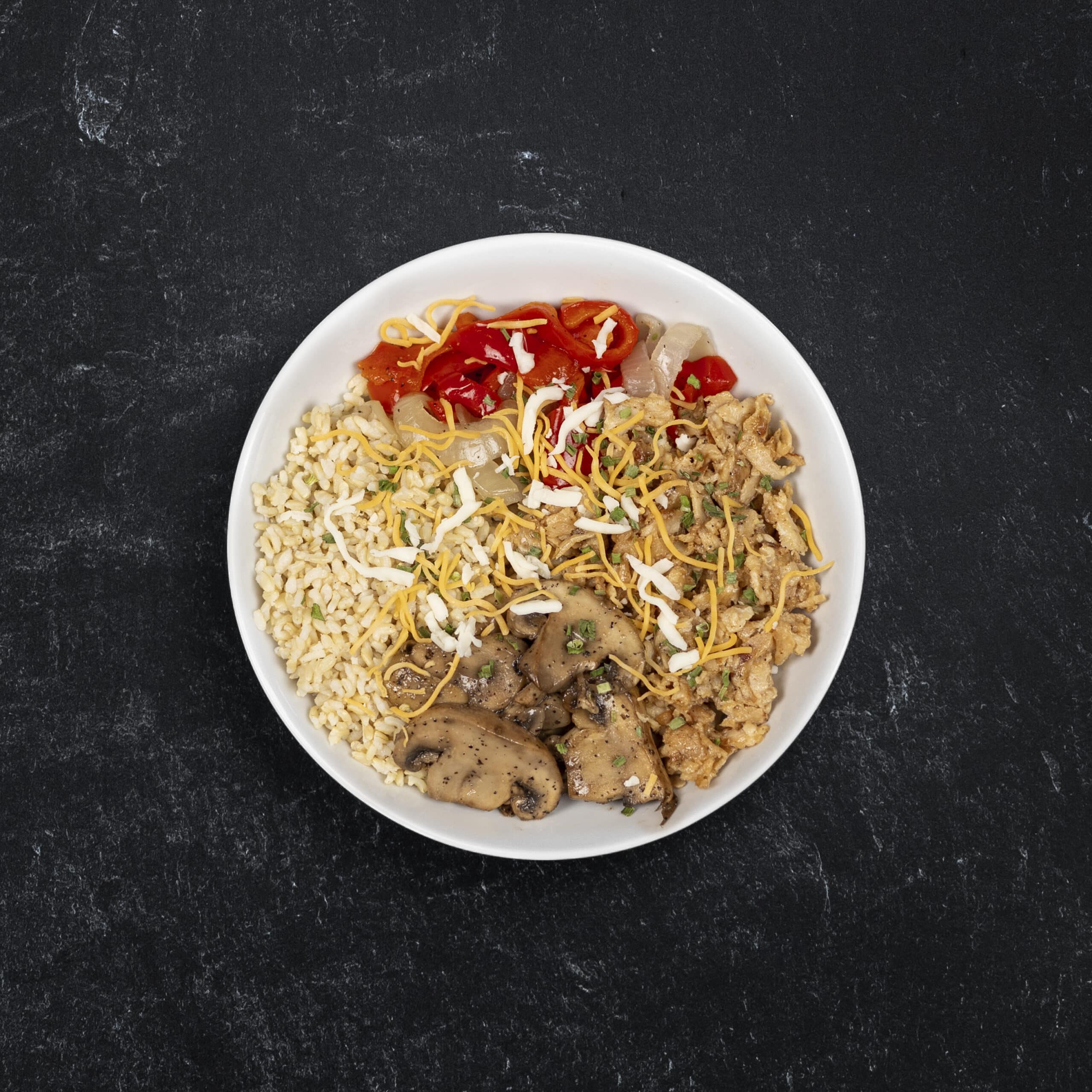 Low Carb White Cheddar Philly Chicken Cheesesteak Bowl