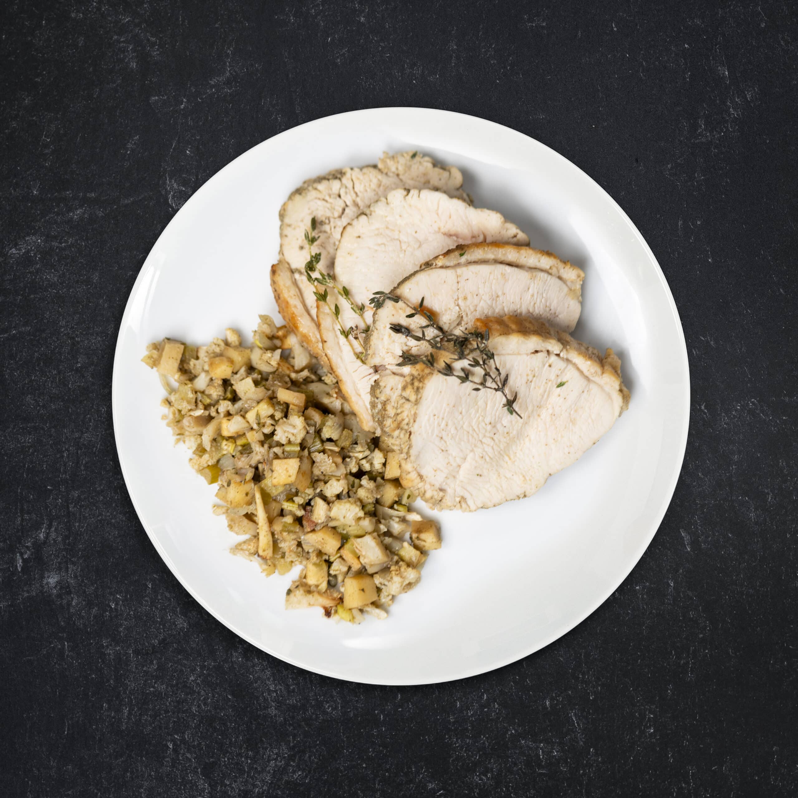 Low Carb Herb Roasted Turkey Breast with Cauliflower Stuffing & Bone Broth Gravy