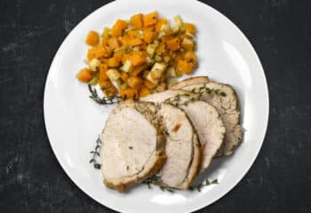 Free Herb Roasted Turkey Breast with Butternut Squash Stuffing & Bone Broth Gravy