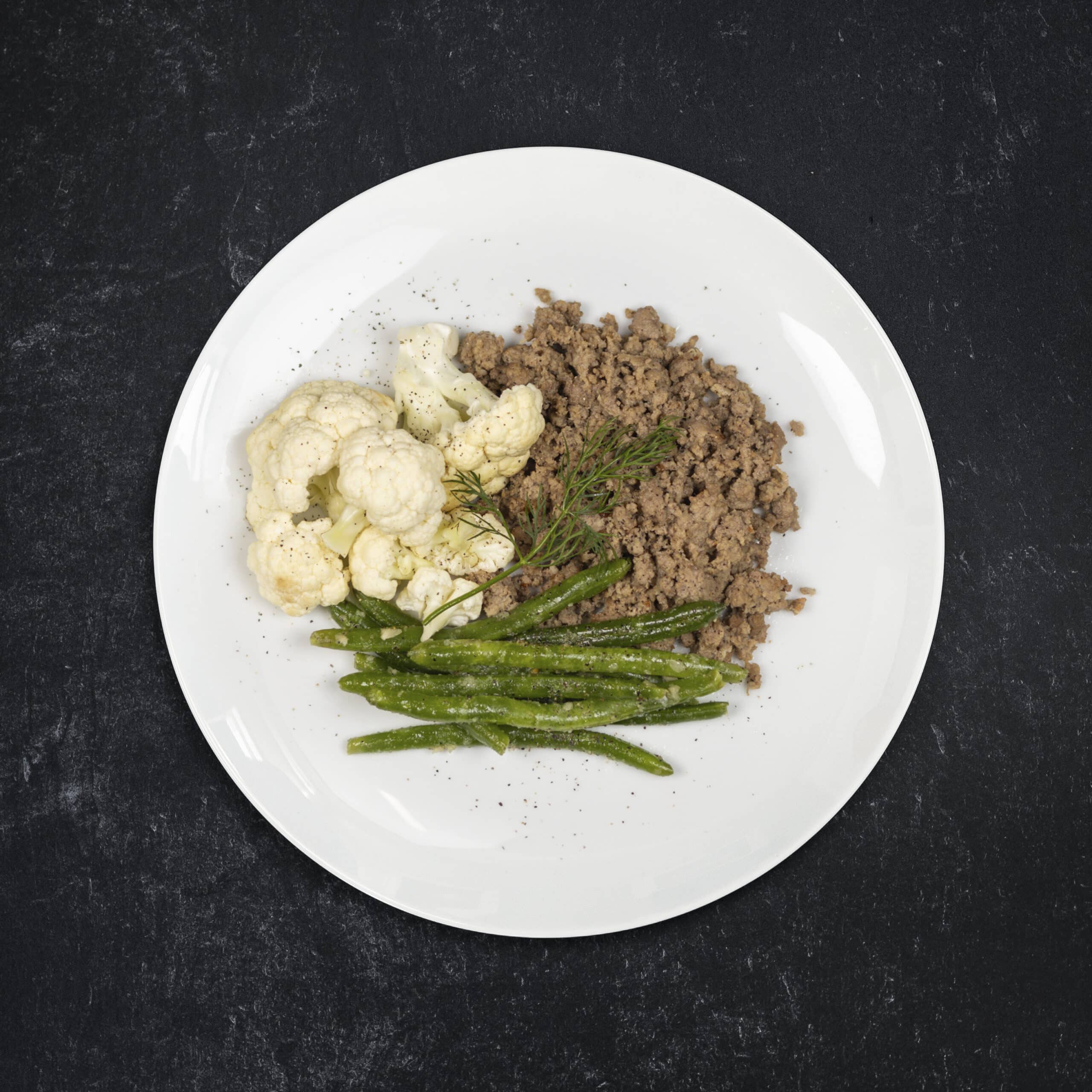 Low Carb Wild Boar with Roasted Cauliflower & Green Beans