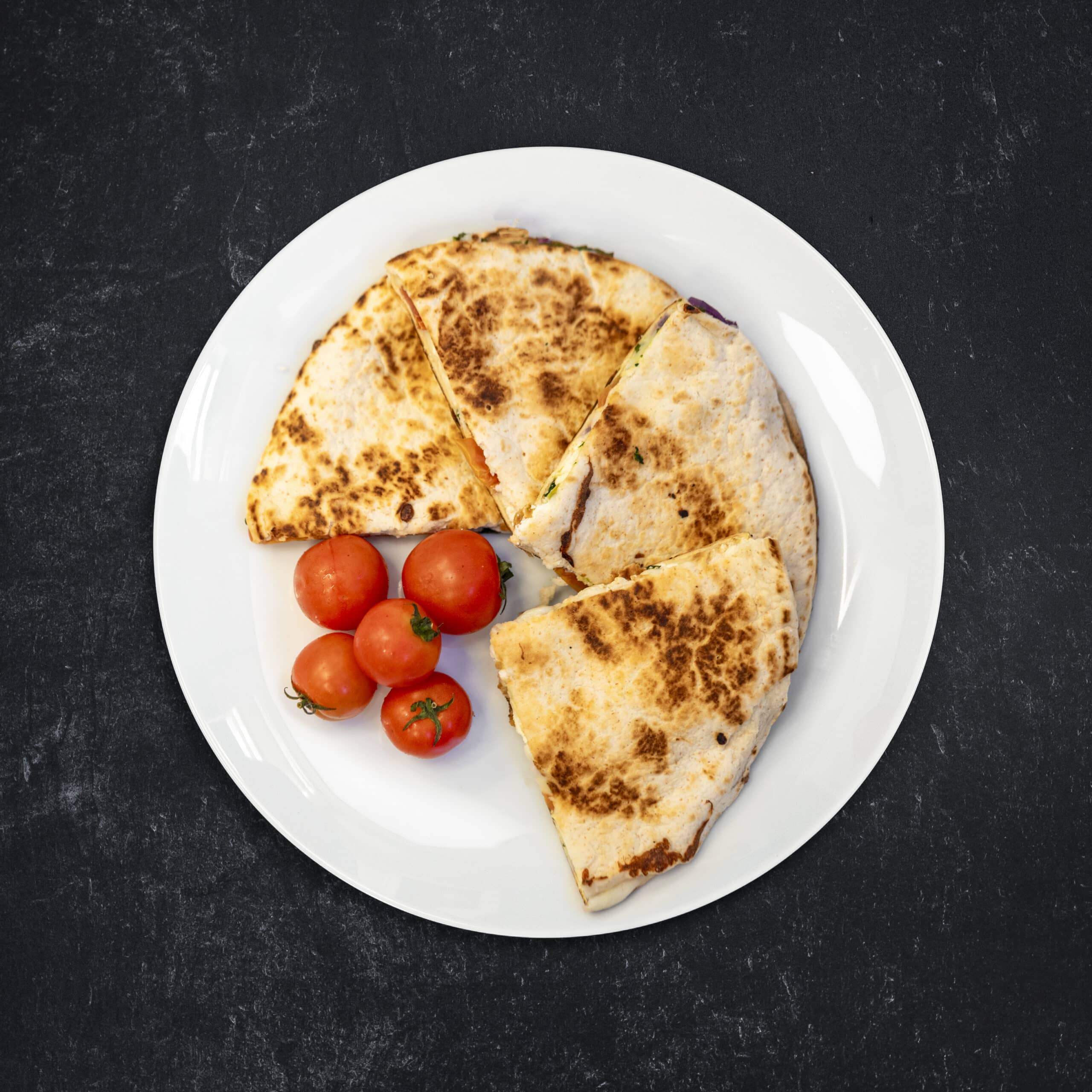 Mediterranean Chicken Quesadilla on Low Carb Tortilla