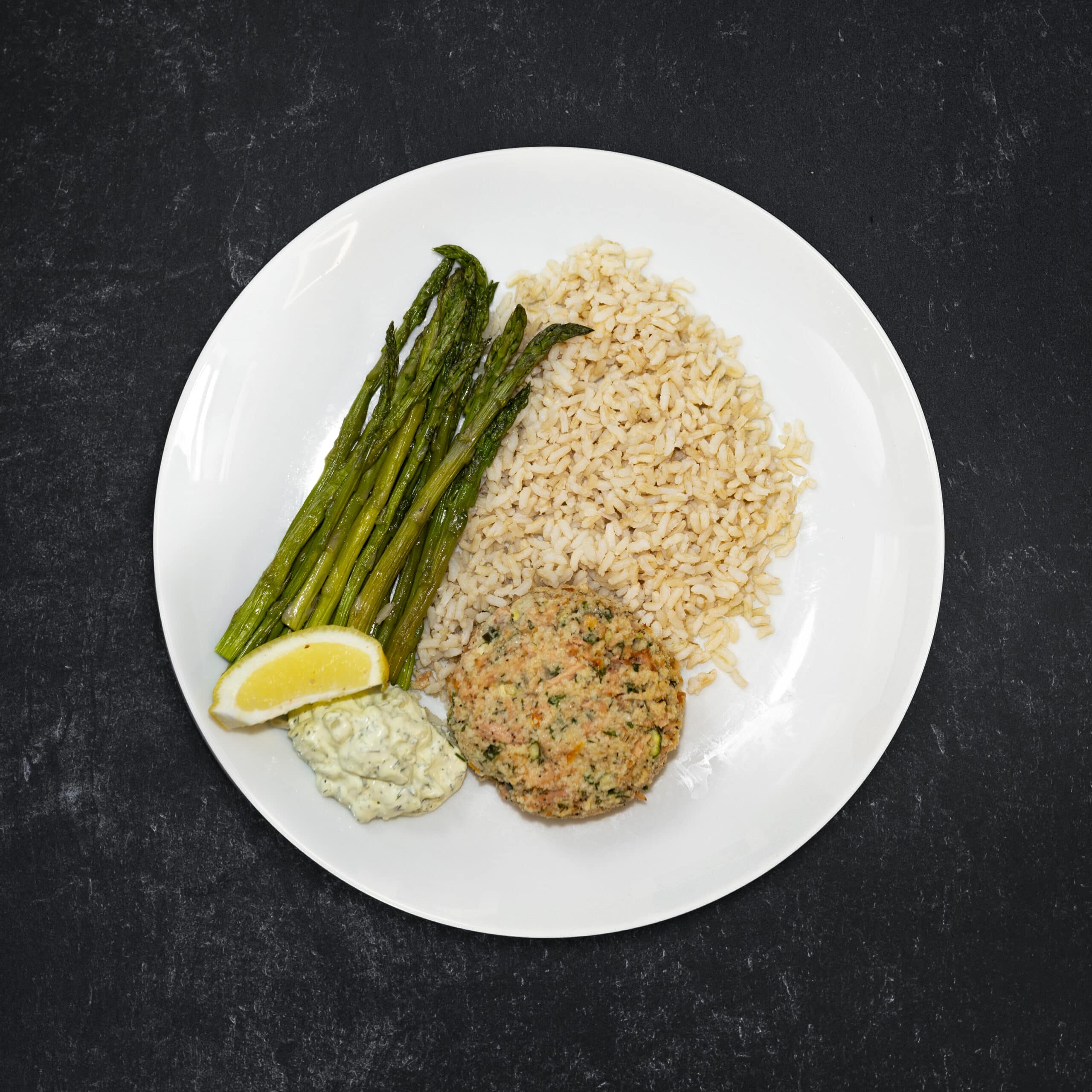 Wild Salmon Cake with Cucumber-Dill Crema