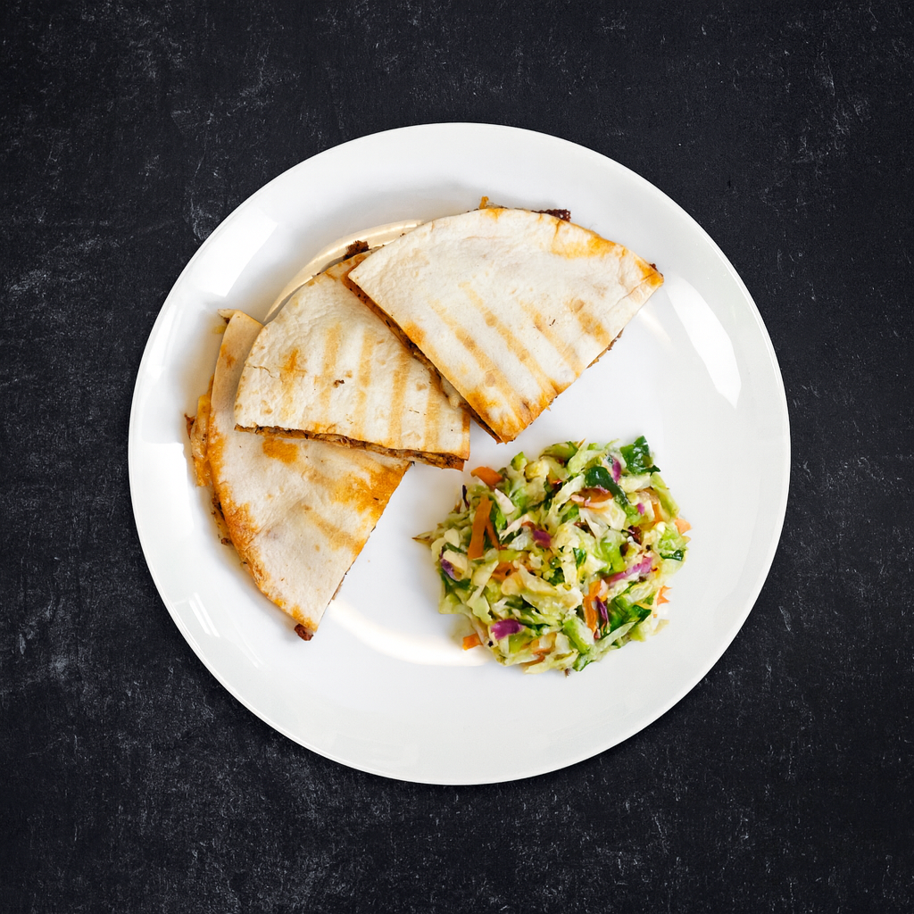 Gouda Burger Quesadilla on Low Carb Tortilla